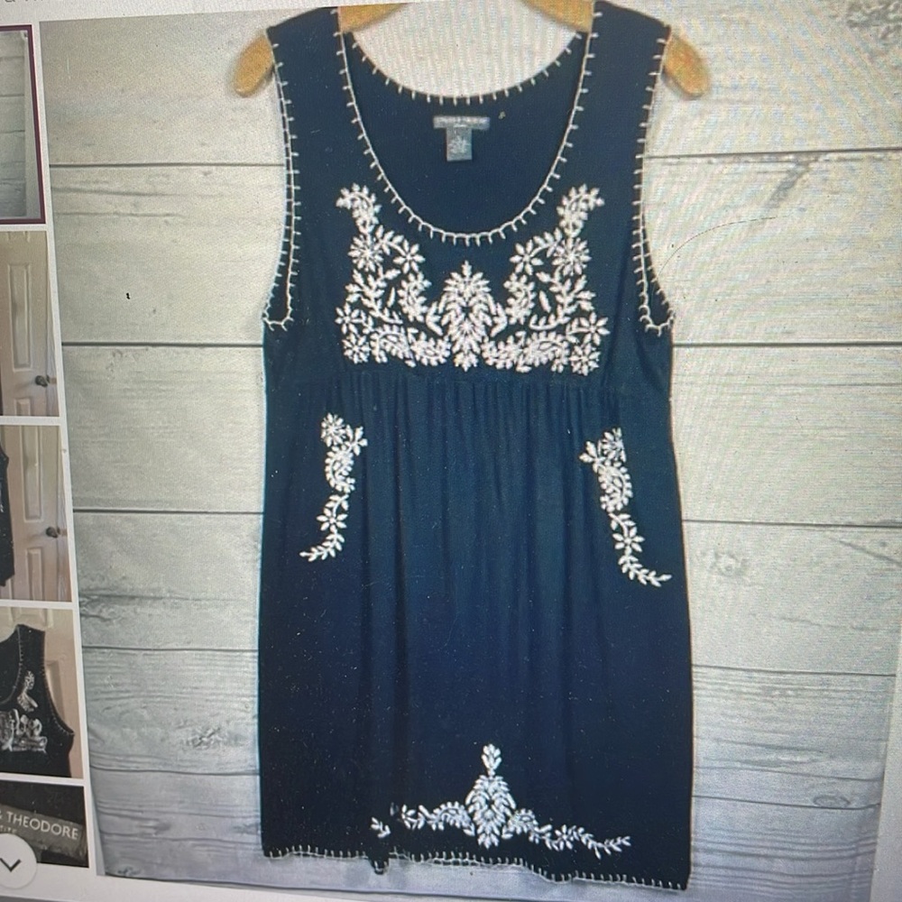 Chelsea & Theodore Black White Embroidered Sleeveless Dress PXL